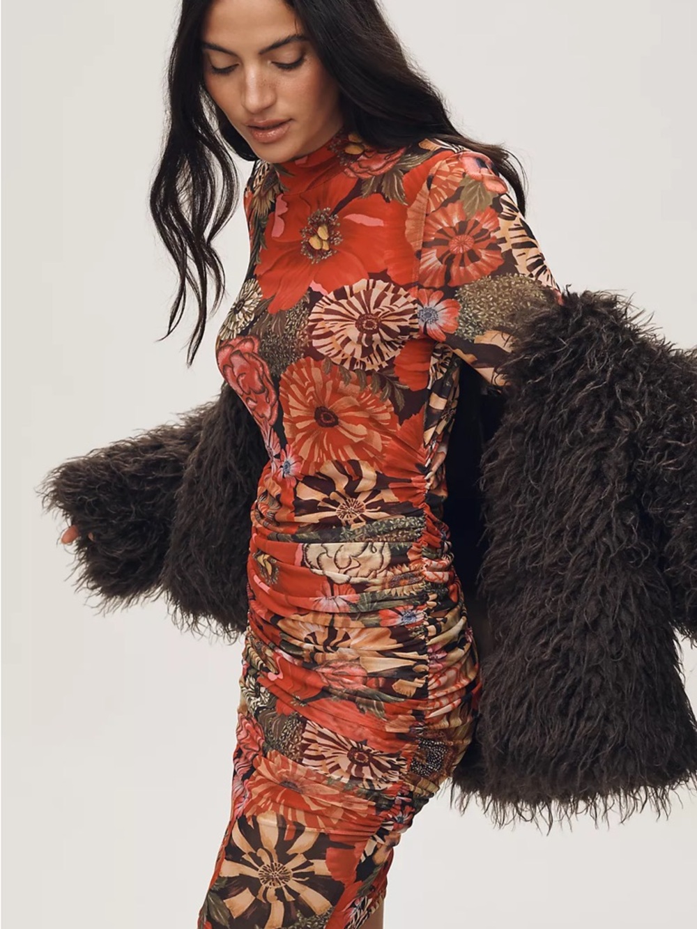 Farm Rio Flowershop Long-Sleeve Tulle Mini Dress